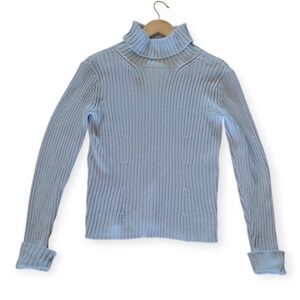 Vintage Old Navy 100% Cotton Ribbed Turtleneck Sweater Pastel Blue